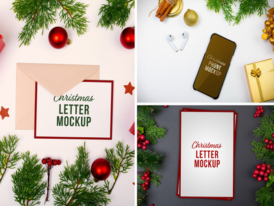 圣诞信函和电话样机套装(Christmas Letter & Phone Mockup Set)