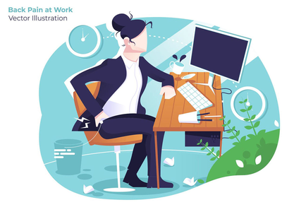 工作时背痛-矢量图(Back Pain at Work - Vector Illustration)
