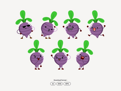 可爱的甜菜根字符集表达标志吉祥物图标(Cute Beetroot Character Set Expression Logo Mascot Icon)