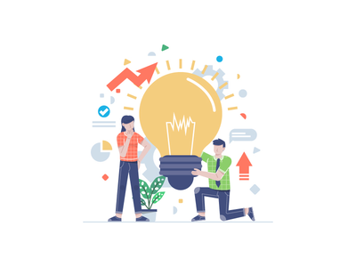 商业头脑风暴、创新和研究讨论图(Business brainstorming, innovative and research discussion illustration)