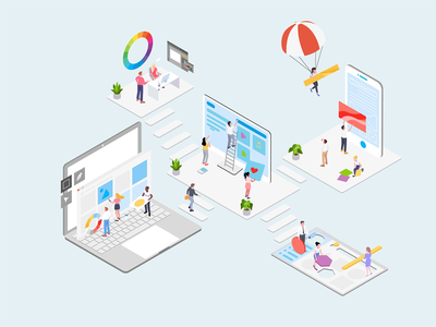 创意工作空间概念等距插图(Creative Workspace Concept Isometric Illustration)