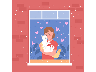 对家养宠物平面彩色矢量图的喜爱(Affection for domestic pet flat color vector illustration)