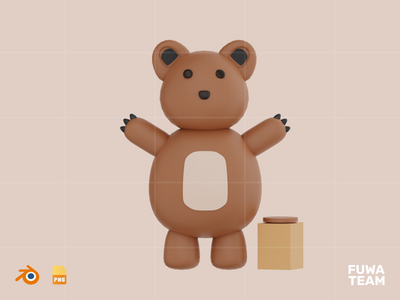 熊 - 可爱的 3D 动物（正面）(Bear - Cute 3D Animal (front))