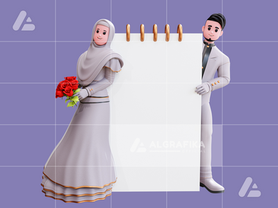 3d 婚礼情侣人物插图(3d wedding couple character illustration)