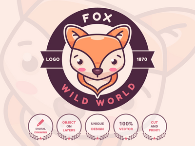 卡通人物动物狐狸-标识(Cartoon Character Animal Fox - Logotype)