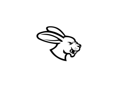 愤怒的长耳兔野兔头侧视图吉祥物黑白(Angry Jackrabbit Hare Rabbit Head Side View Mascot Black and White)