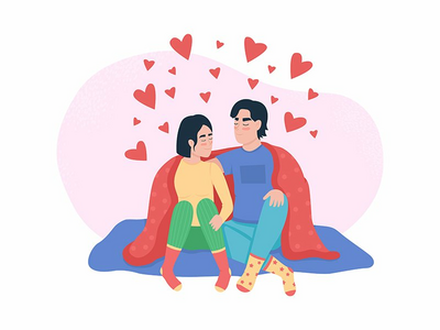 情侣拥抱 2D 矢量隔离插图(Couple cuddling 2D vector isolated illustration)