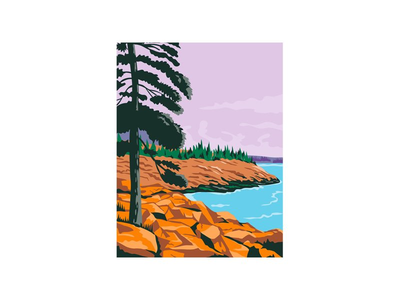 阿卡迪亚国家公园缅因州美国 WPA 海报艺术颜色(Acadia National Park Maine United States WPA Poster Art Color)
