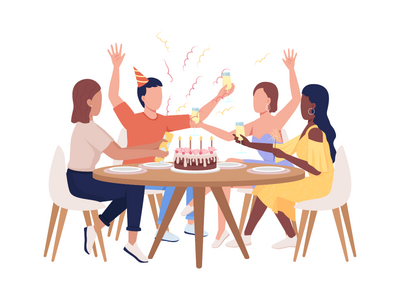 生日派对半平面彩色矢量字符(Birthday party semi flat color vector characters)