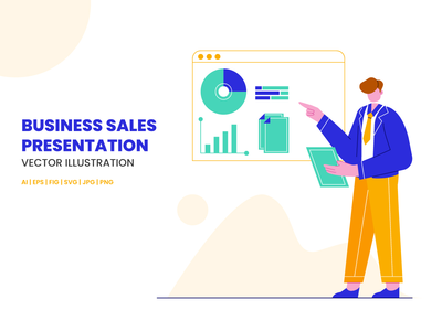 业务销售演示文稿平面插图(Business Sales Presentation Flat Illustration)