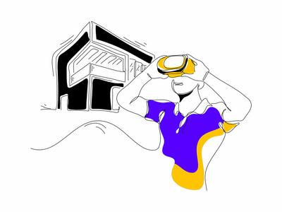 建筑平面插图 Metaverse 虚拟现实(Architecture Flat Illustration Metaverse Virtual Reality)