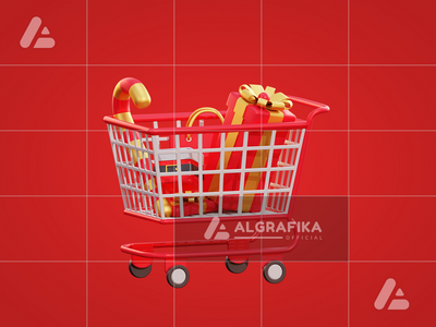 购物车中的 3d 圣诞礼物盒(3d christmas giftbox in shopping cart)