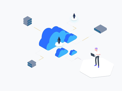 Blockchain 云计算等距图(Blockchain Cloud Computing Isometric Illustration)