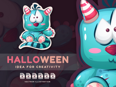 卡通万圣节怪物 - 可爱的贴纸(Cartoon Halloween Monster - Cute Sticker)