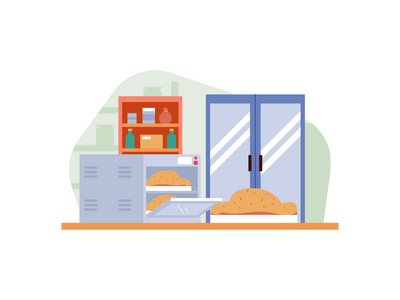 面包店厨房设置矢量图(Bakery Kitchen Set Vector Illustration)