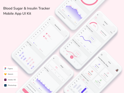 血糖和胰岛素追踪器移动应用程序 UI 套件(Blood Sugar & Insulin Tracker Mobile App UI Kit)