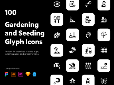 100 实心园艺图标矢量图(100 Solid Gardening Icons Vectors)