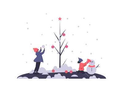 圣诞雪游戏玩插画(Christmas snow game playing illustration)