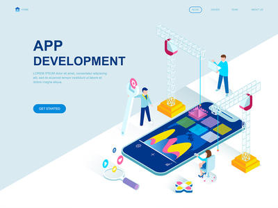 应用程序开发等距登陆页面模板(App Development Isometric Landing Page Template)