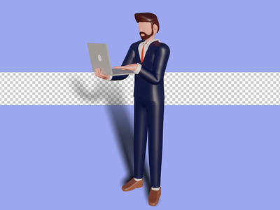 3d 拿着笔记本电脑的男性角色。 Psd 溢价(3d male character holding laptop. Psd Premium)