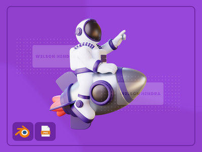 宇航员乘坐火箭-太空 3D 插图包(Astronaut riding a rocket - Space 3D Illustration Pack)