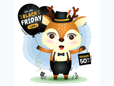 黑色星期五促销活动，提供可爱的鹿气球促销(Black friday sale with a cute deer hold balloon promotion)