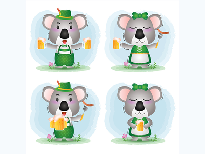 一对可爱的考拉夫妇，穿着传统的慕尼黑啤酒节礼服(a cute koala couple with traditional oktoberfest dress)
