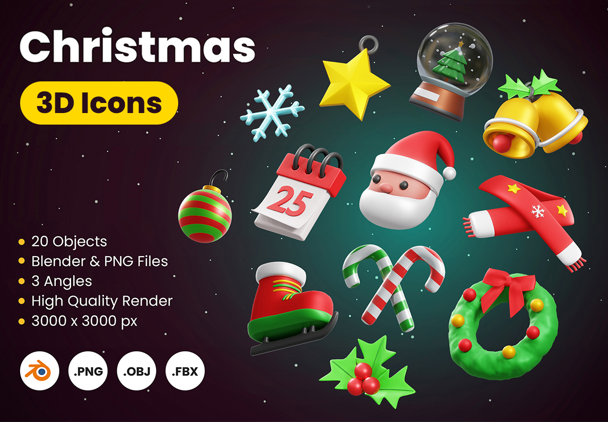 圣诞节3D图标 (Christmas 3D icons)
