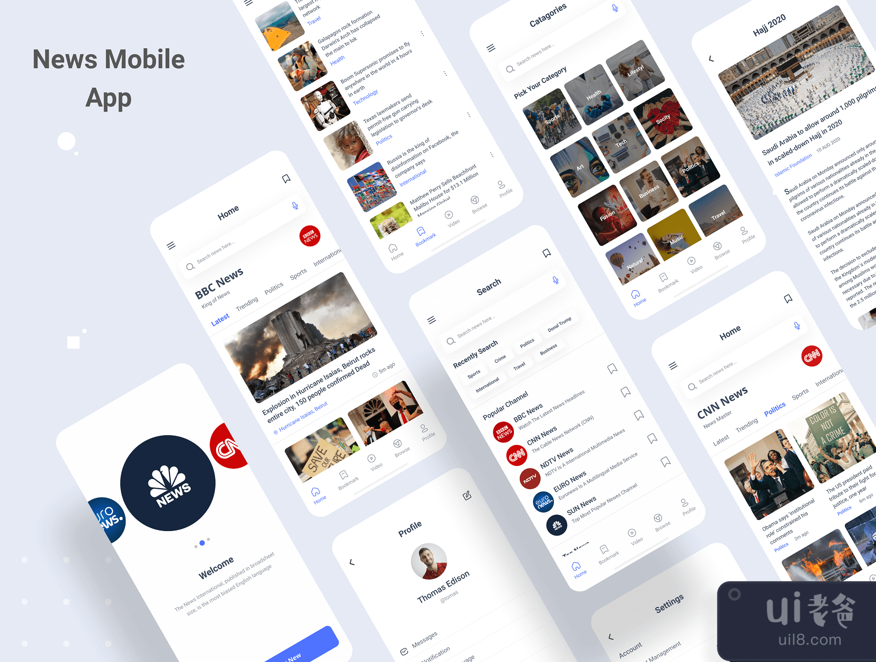 光_新闻应用UI套件 (News App UI kit _ Light)