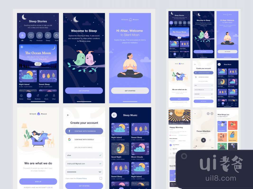 Meditation Free App UI Kit for Figma for Figma and Adobe XD No 1