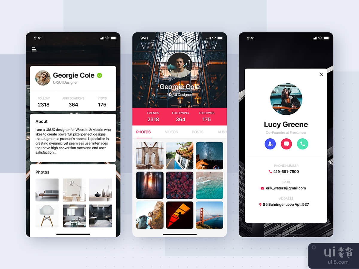 User Profile screen mobile template