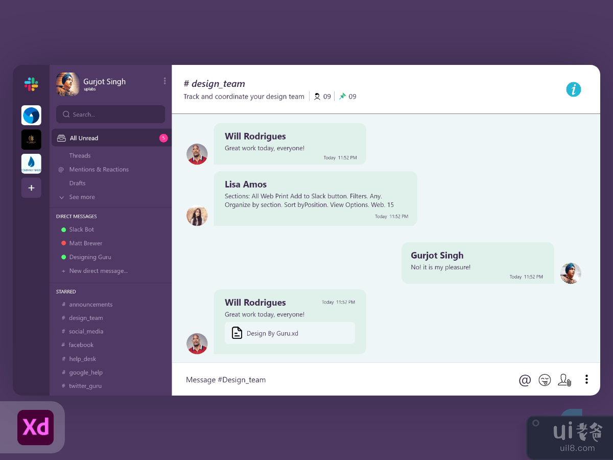 Slack Web Design in Adobe XD