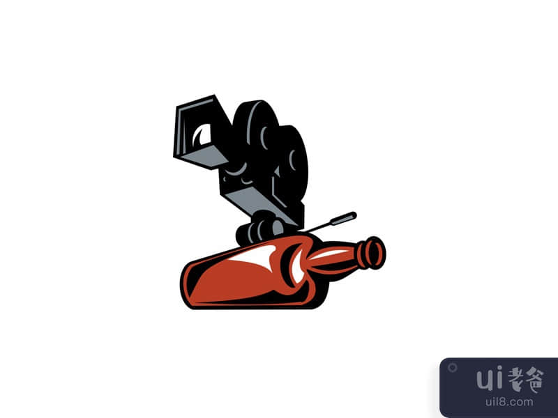 Vintage Movie Film Camera Whiskey Bottle Retro