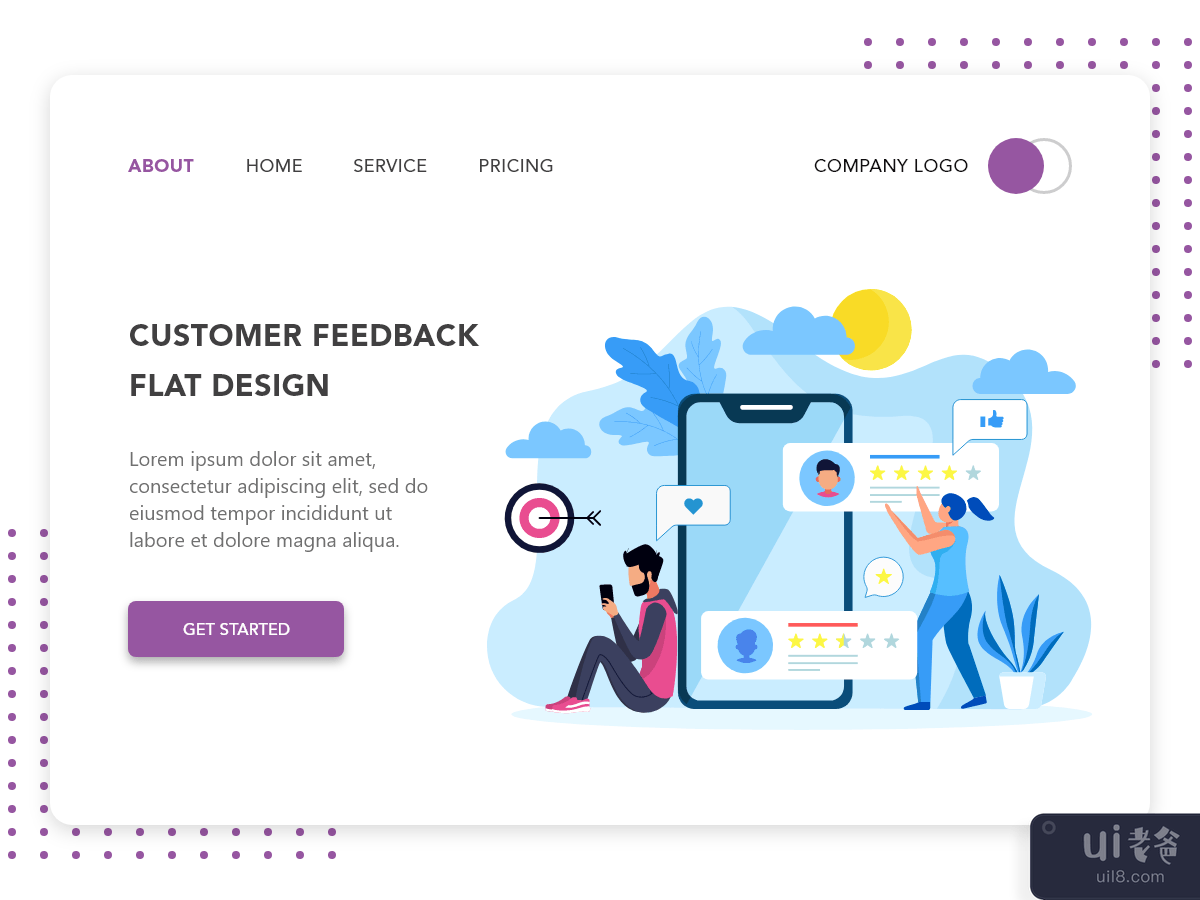 Customer Feedback flat design for Landing page