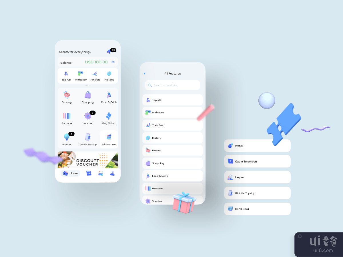 All Features - Digital Wallet Mobile Ui kits