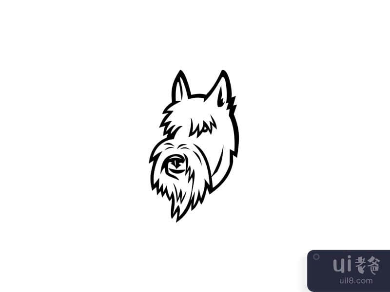 Scottish Terrier Head Mascot Black and White