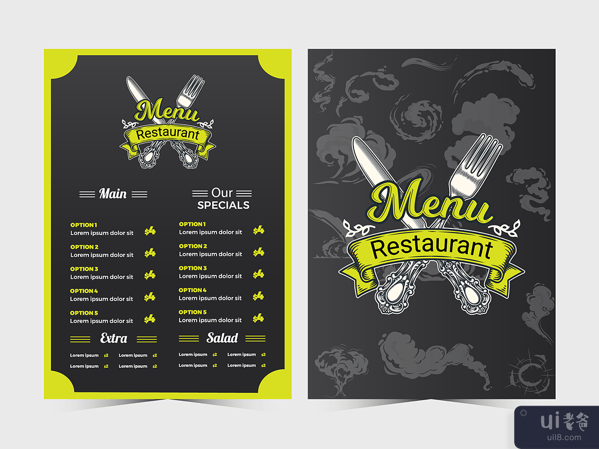 Food Menu Brochure Template with light green colors