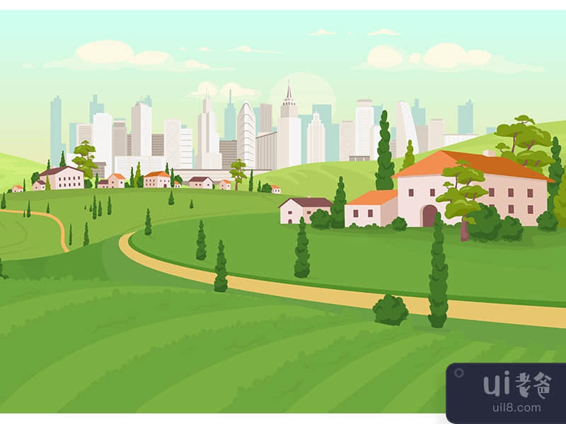 Suburban area flat color vector illustration
