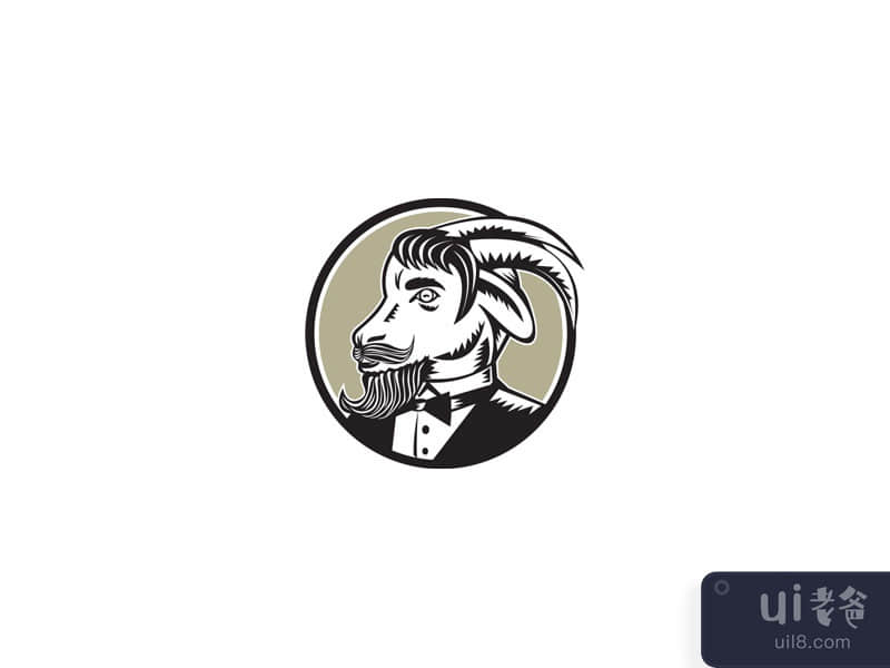 Goat Beard Tuxedo Circle Woodcut