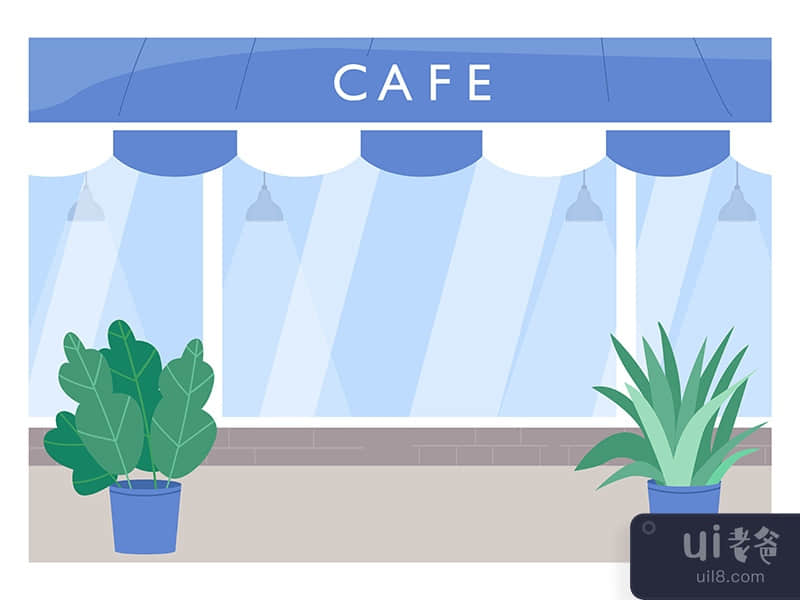Cafe exterior flat color vector illustration