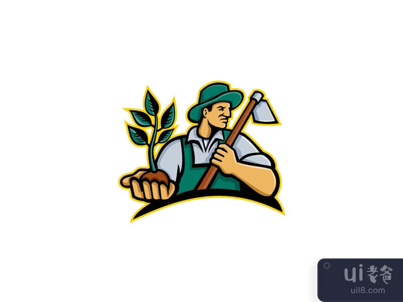 Organic Farmer Holding Plant Mascot