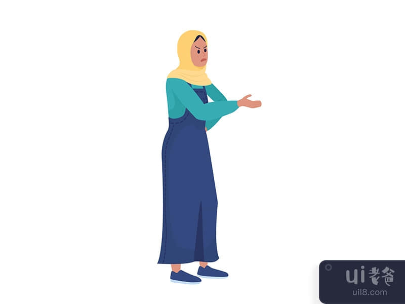 Young woman criticizing semi flat color vector character