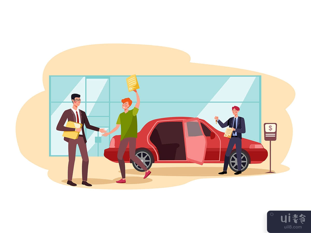 Car loan approved. Happy young man exited when got a bank authorization