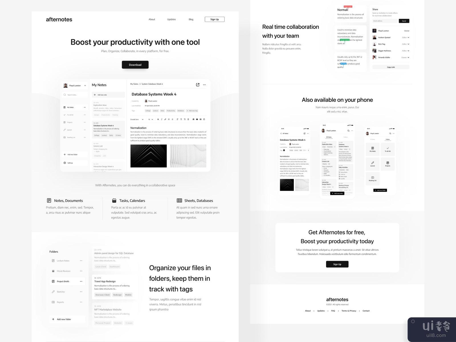Afternotes - Collaboration Platform Website Landing Page
