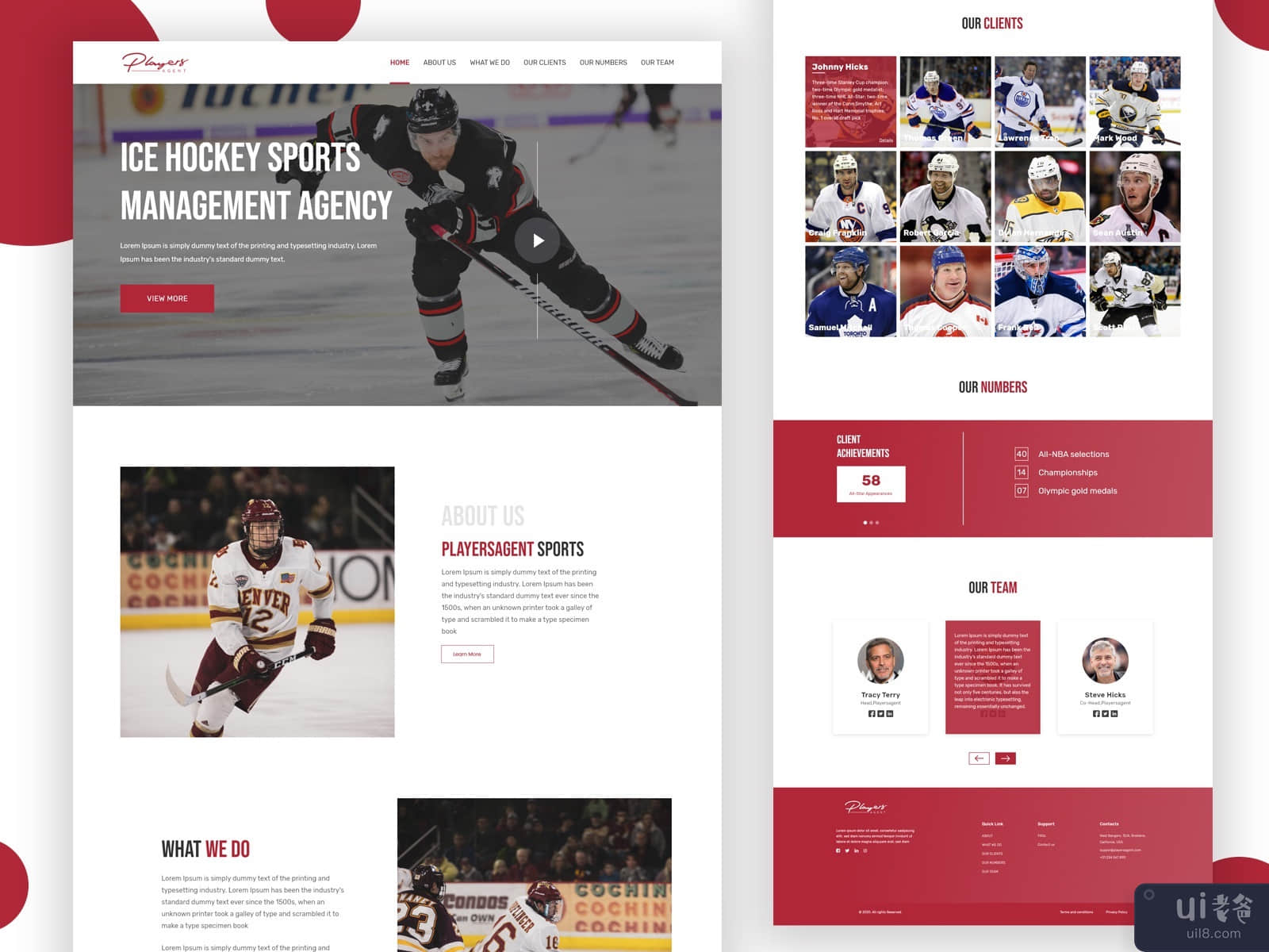Ice Hockey Sports Management Agency Web UI Concept