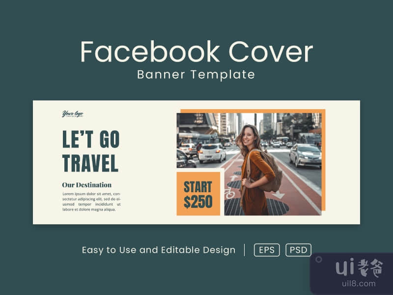 Travel facebook cover page and web banner design template