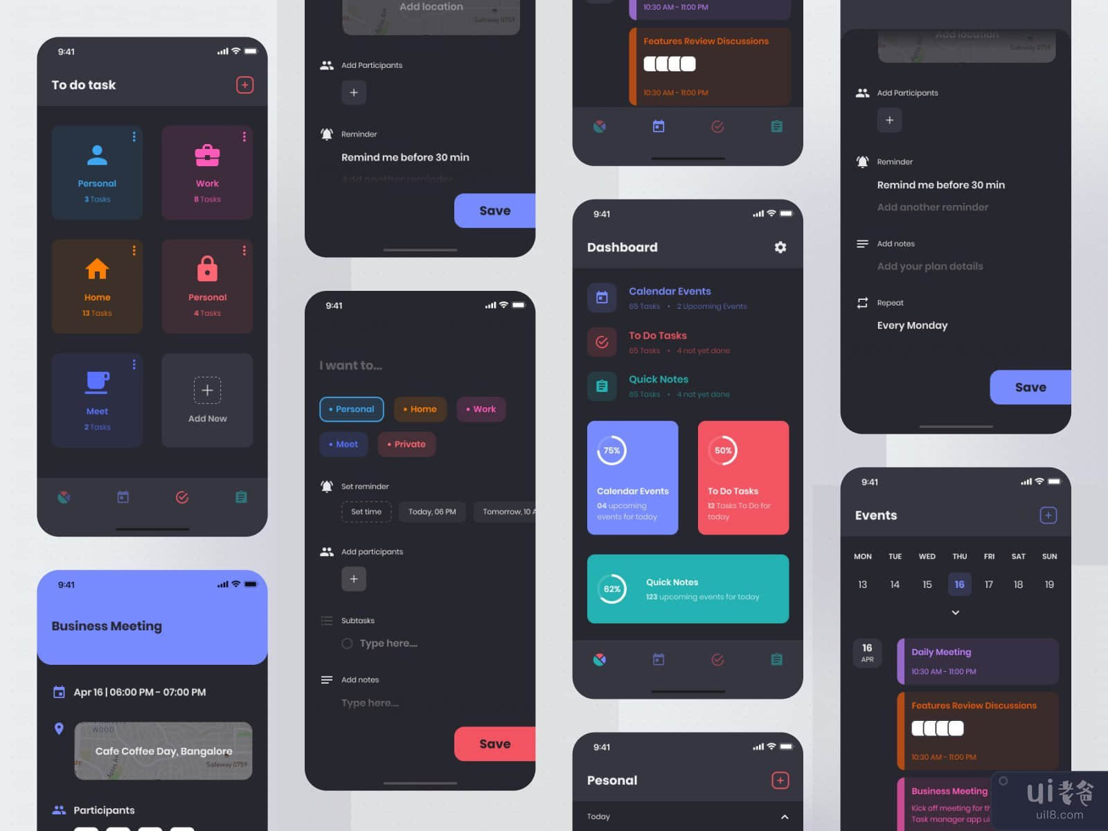 Task App Ui Kit- Dark Screen #3