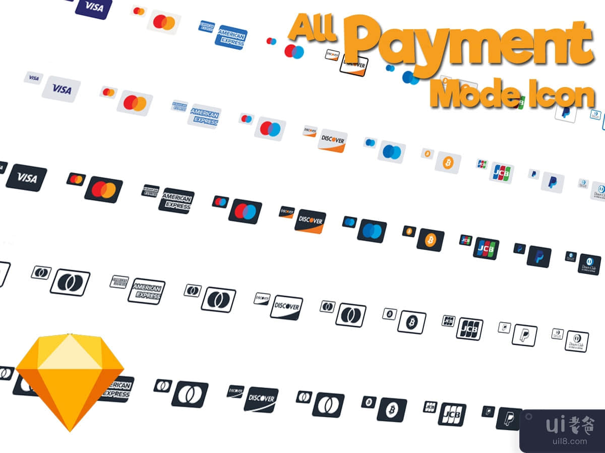 草图中的所有支付模式图标