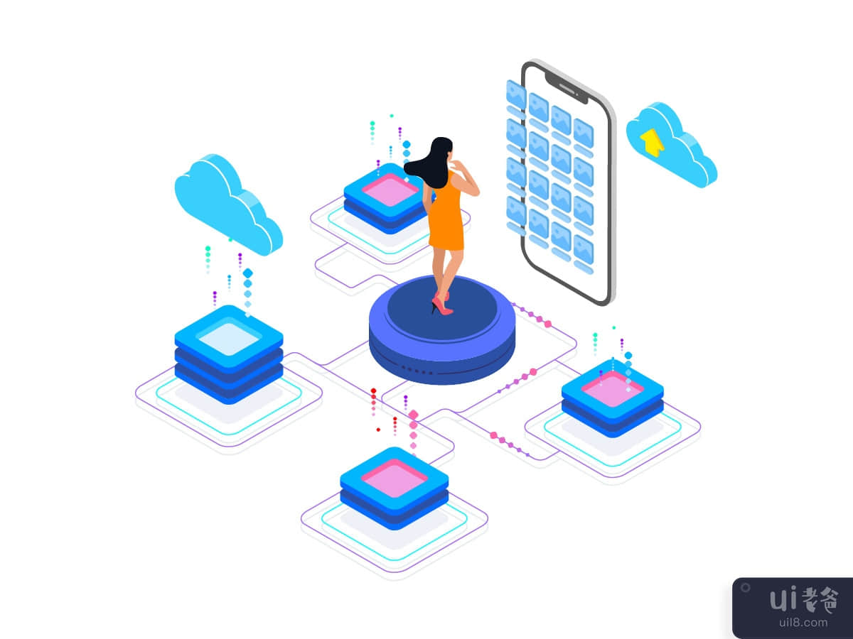 Capacity and Bandwidth Blockchain Isometric Illustration 3