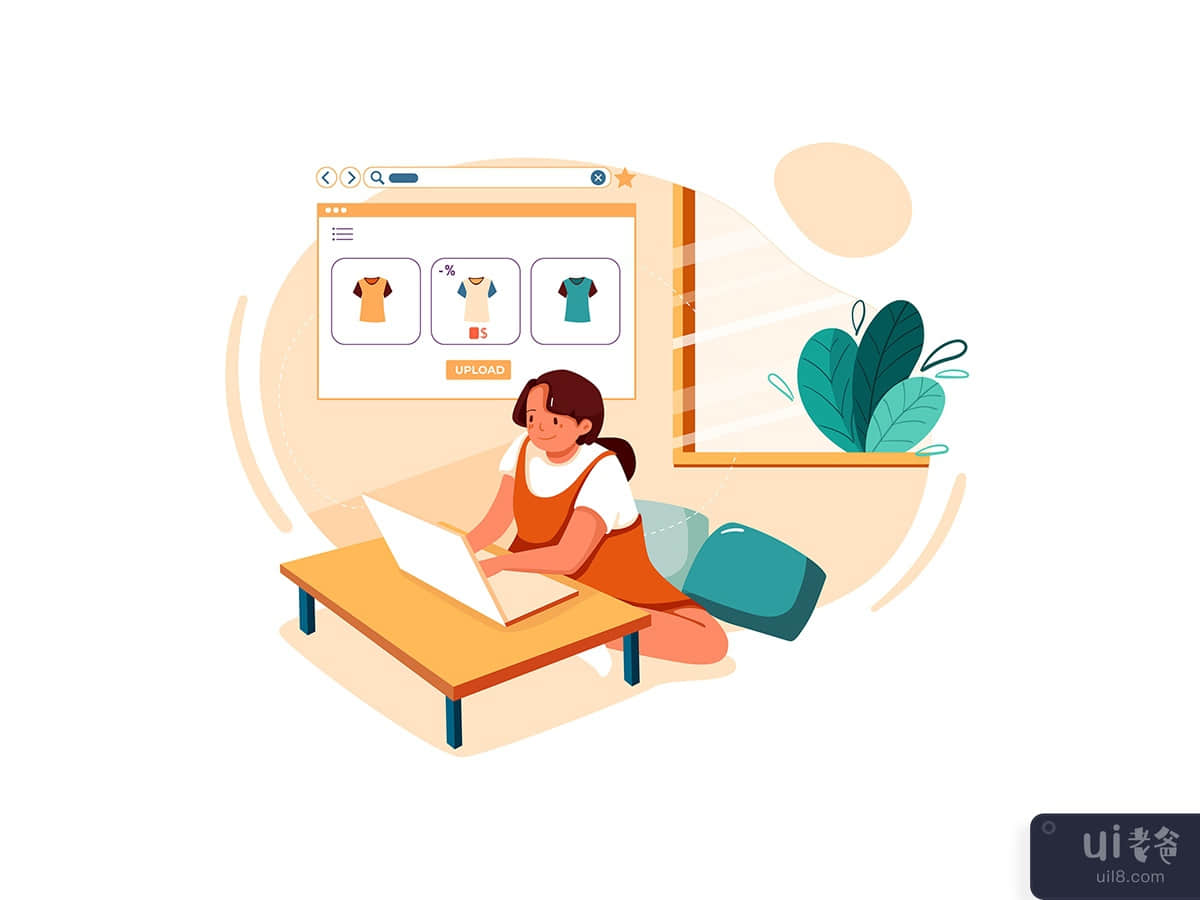 Production employee uploading products for online selling Illustration